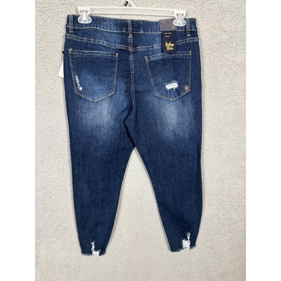 Indigo Rein Women's 5 Button Curvy Crops Denim Jeans Distressed 15 Dark Blue NWT - Picture 4 of 8